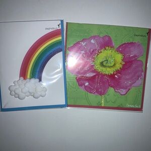 Papyrus set of 2 Blank Inside greeting cards New rainbow flower glitter